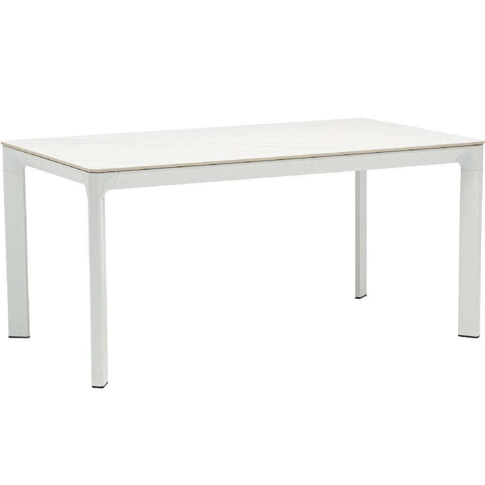 Mesa de comedor Boori 160x90 exterior y jardín de aluminio blanco top mesa porcelánico blanco