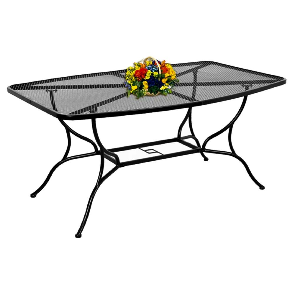 Mesa De Comedor De Acero Mango Con Tablero De Rejilla Y Paragüero De Fotos Para Jardín