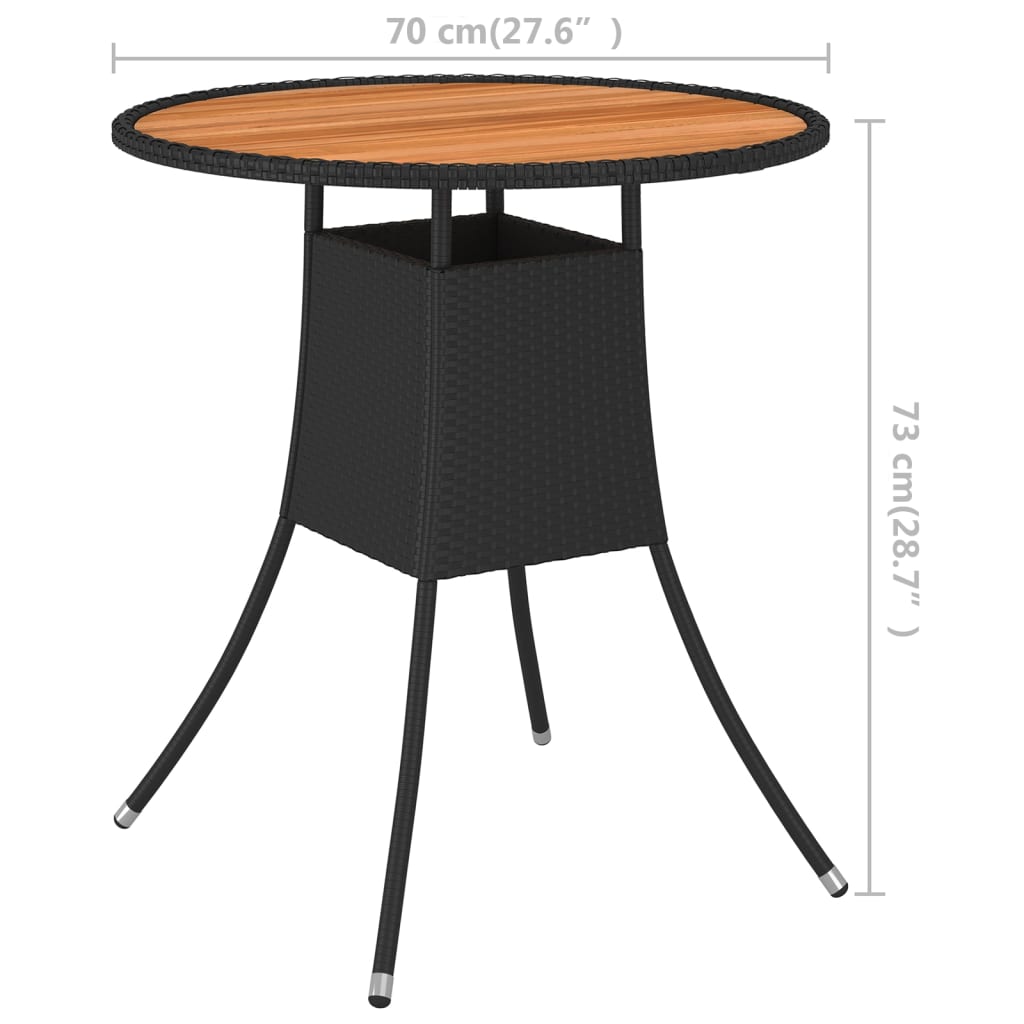 Mesa De Comedor De Jardín Ratán Sintético Acacia Negro Ø 70 Cm