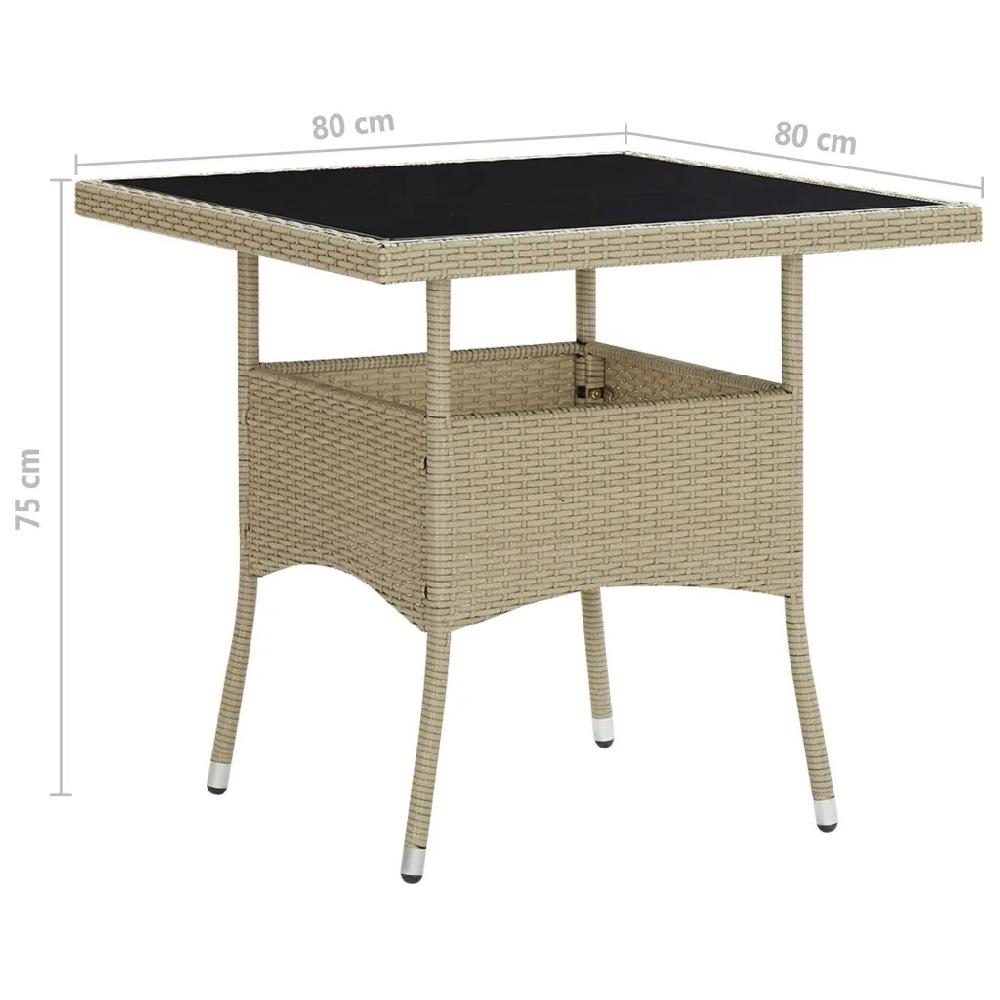 Mesa De Comedor De Jardín Ratán Sintético Y Vidrio Beige
