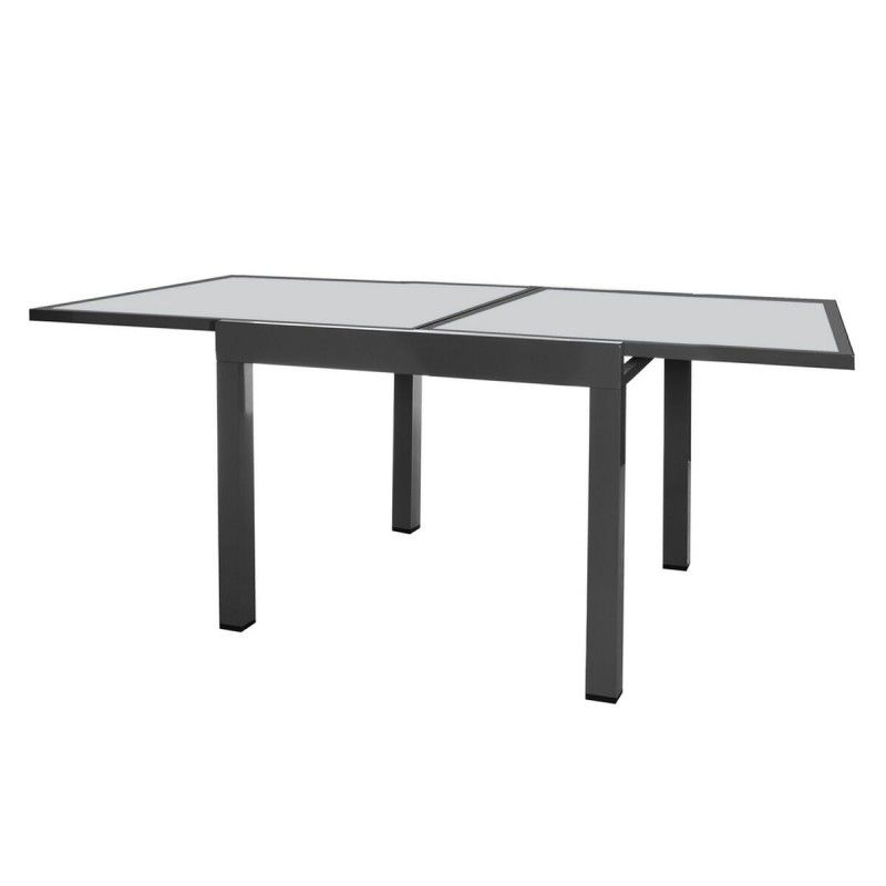 Mesa De Comedor Extensible Thais De Aluminio Y Cristal Templado Negra