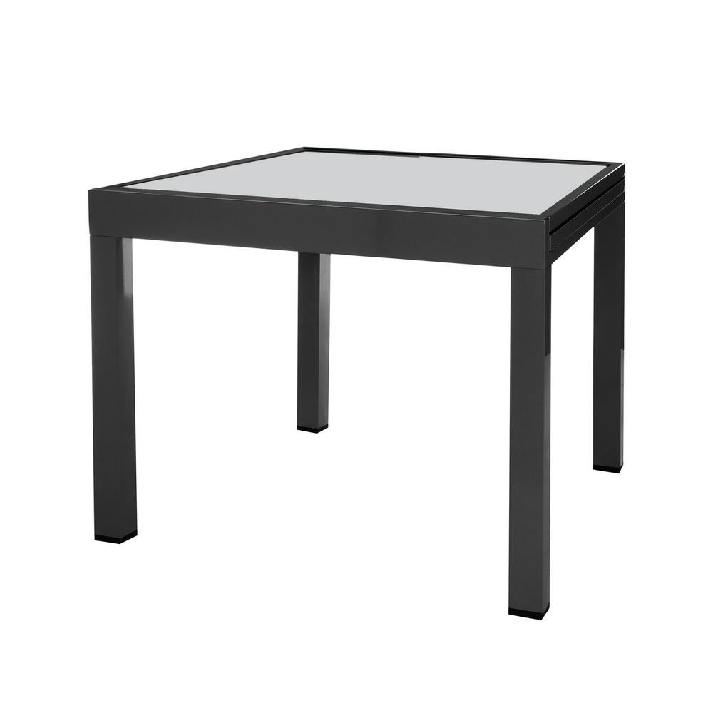 Mesa De Comedor Extensible Thais De Aluminio Y Cristal Templado Negra