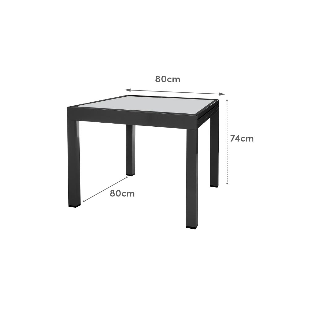 Mesa De Comedor Extensible Thais De Aluminio Y Cristal Templado Negra