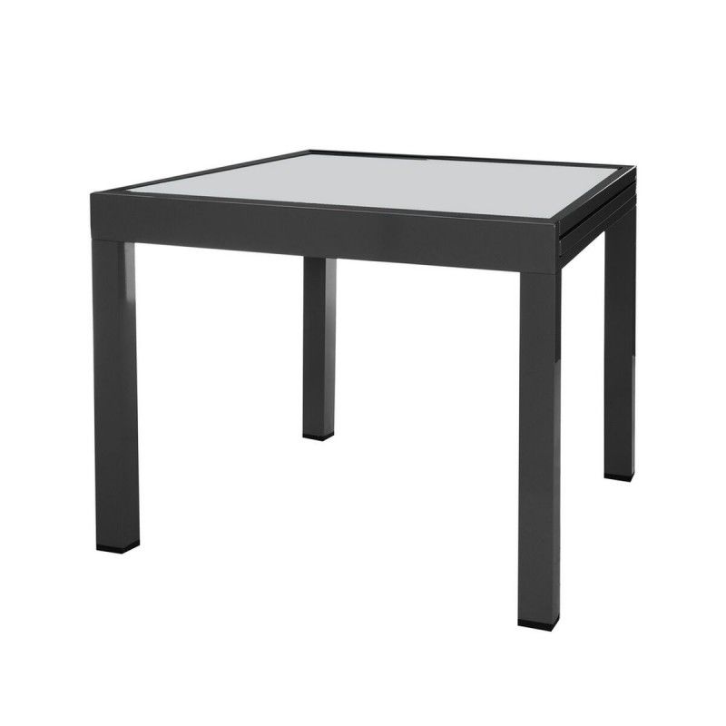 Mesa de comedor extensible Thais de aluminio y cristal templado negra
