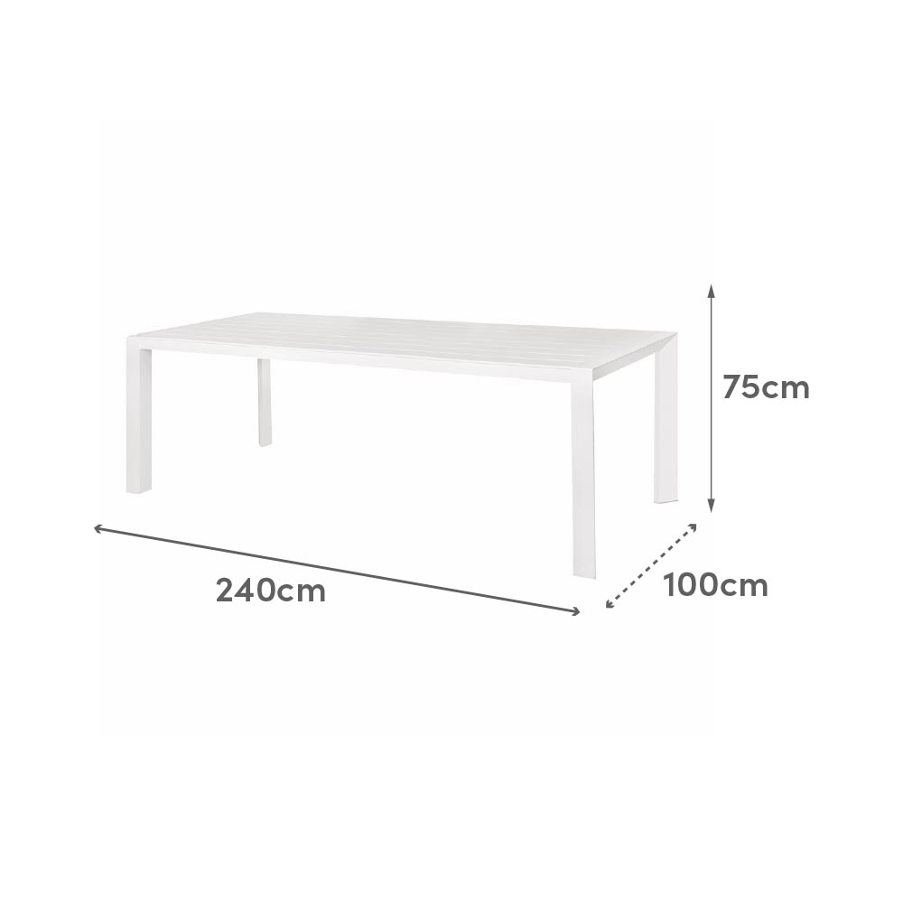 Mesa De Comedor Grande Laminada Io De Aluminio Blanca De 240x100x75 Cm