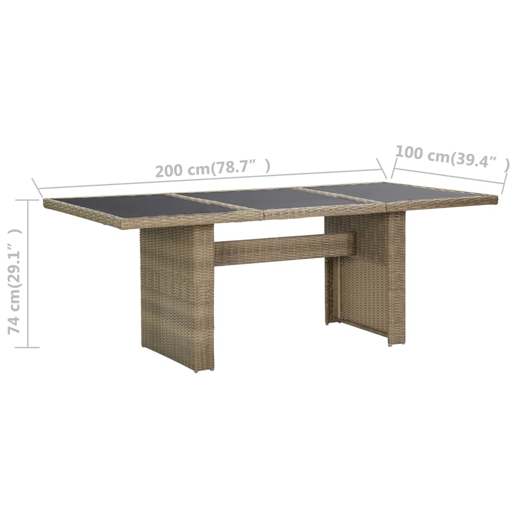 Mesa De Comedor Jardín Vidrio Y Ratán PE Marrón 200x100x74 Cm