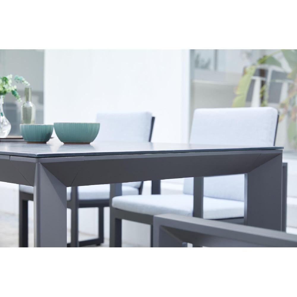 Mesa De Comedor Onix 210*90cm. Exterior Y Jardín De Aluminio Antracita Cristal Ceram. Gris Antracita