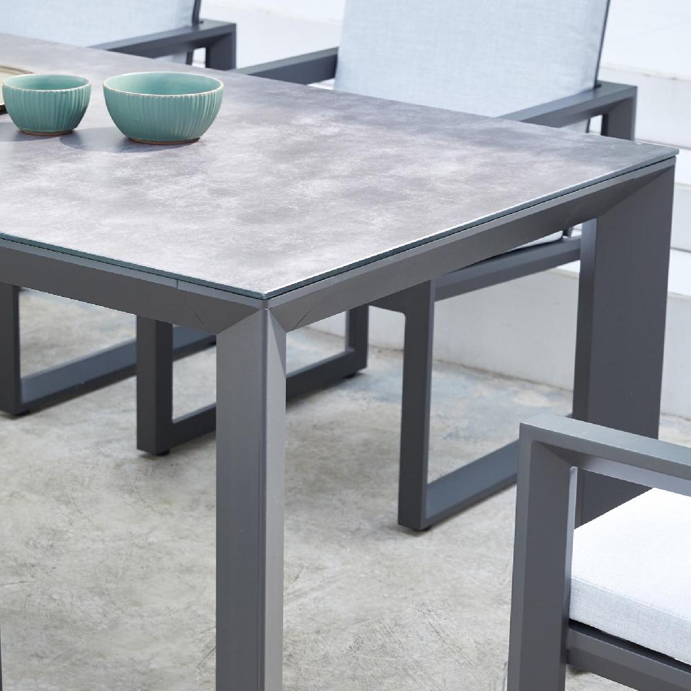 Mesa de comedor Onix 210*90cm. exterior y jardín de aluminio antracita cristal ceram. Gris antracita