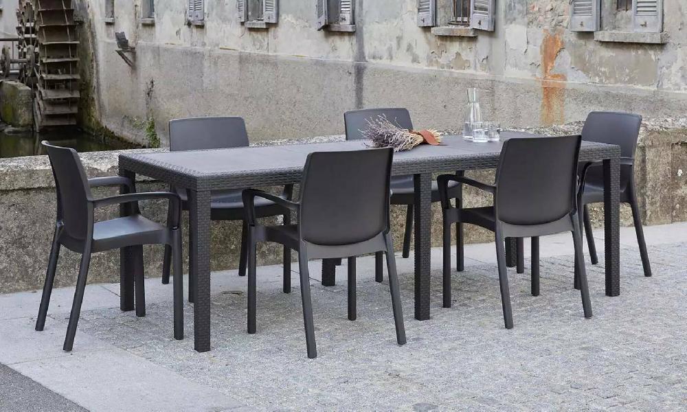 Mesa De Exterior Abbaviva Estante De Comedor Rectangular Extensible 100% Made In Italy 150/220x90h72 Cm Antracita
