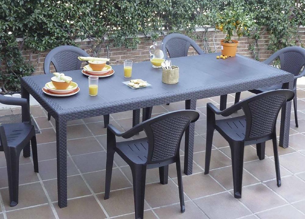Mesa De Exterior Abbaviva Estante De Comedor Rectangular Extensible 100% Made In Italy 150/220x90h72 Cm Antracita