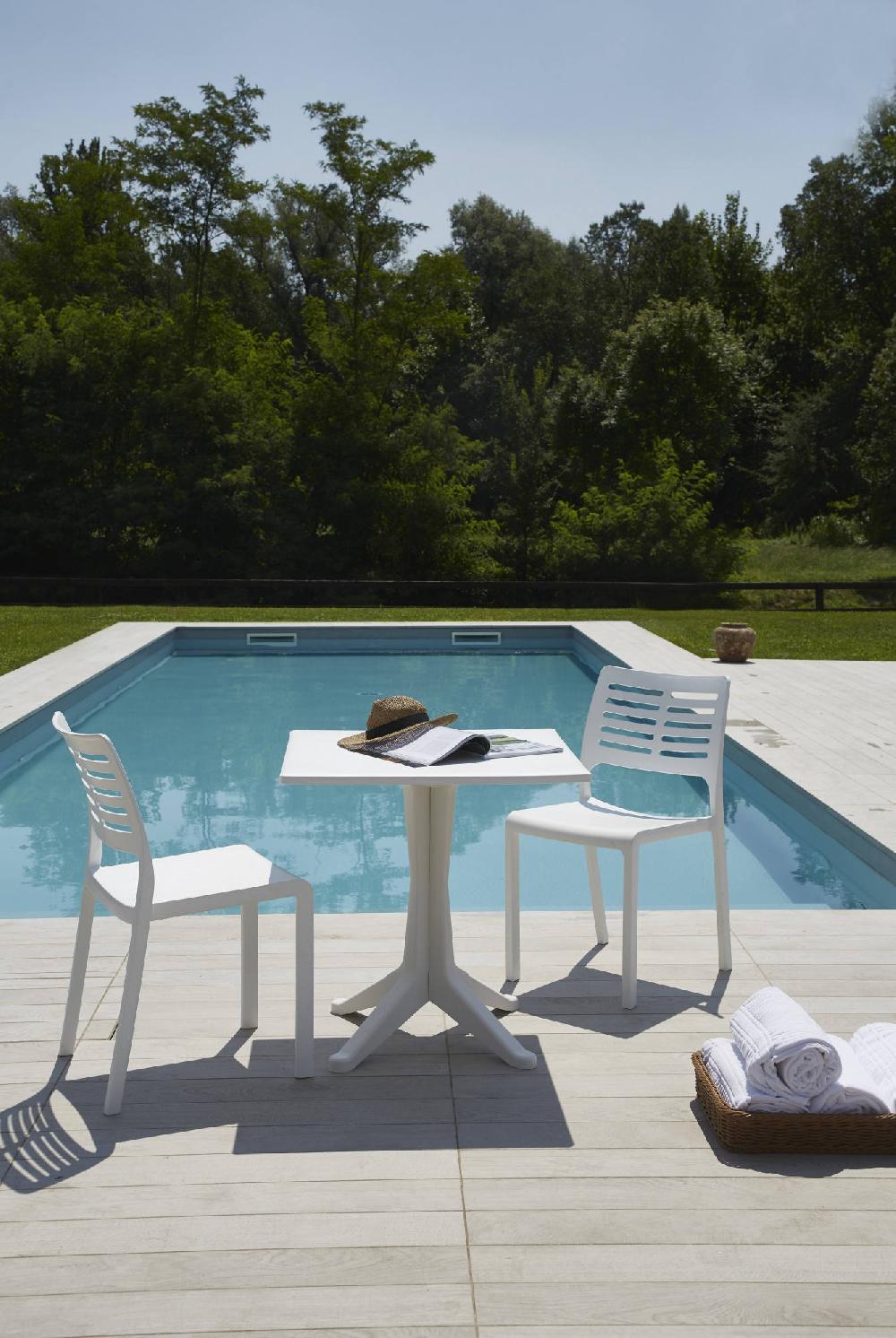 Mesa De Exterior Agostini Estante Cuadrado Fijo Mesa De Jardín Multiusos 100% Made In Italy 70x70h72 Cm Blanco