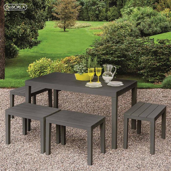 Mesa De Exterior Asar Estante De Comedor Rectangular Mesa De Jardín Multiusos Para Interior Y Exterior 100% Made In Italy 138x78h72 Cm Antracita
