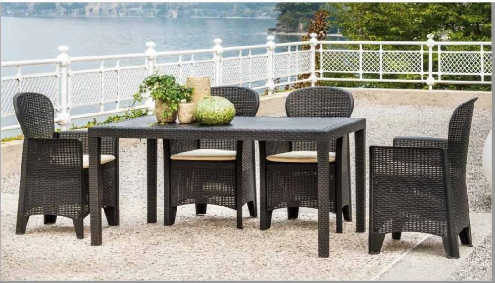 Mesa de exterior Portici Estante de comedor rectangular Mesa de jardín multiusos efecto ratán 100% Made in Italy 150x90h72 cm Antracita