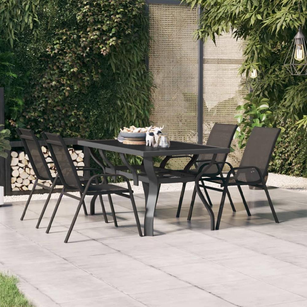 Mesa de jardín acero y vidrio gris y negro 140x70x70 cm