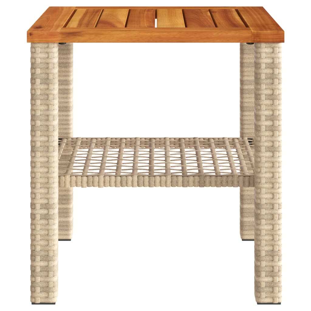 Mesa De Jardín Beige 40x40x42 Cm Trenzada De Resina Y Madera De Acacia