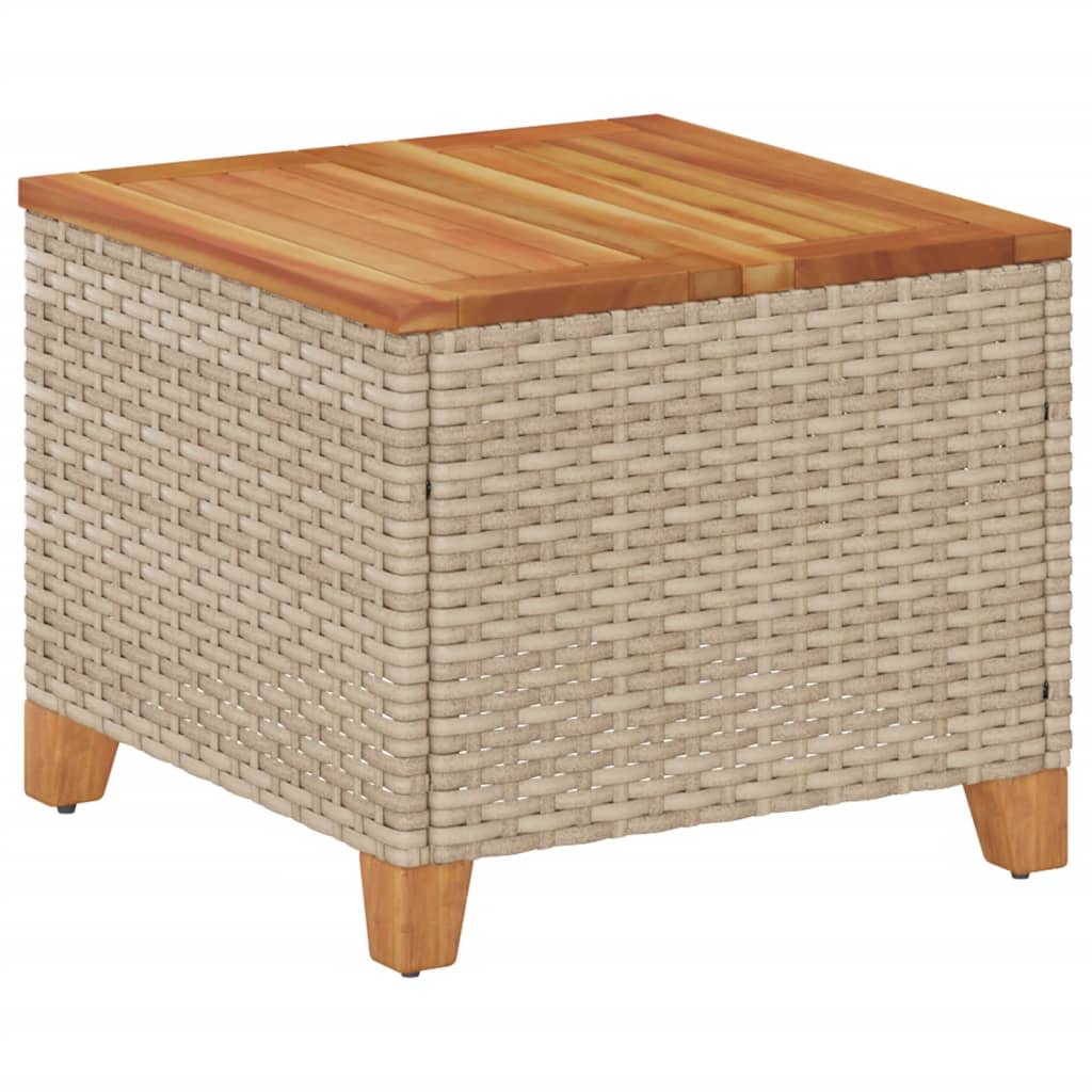 Mesa De Jardín Beige 45x45x37 Cm Trenzada De Resina Y Madera De Acacia