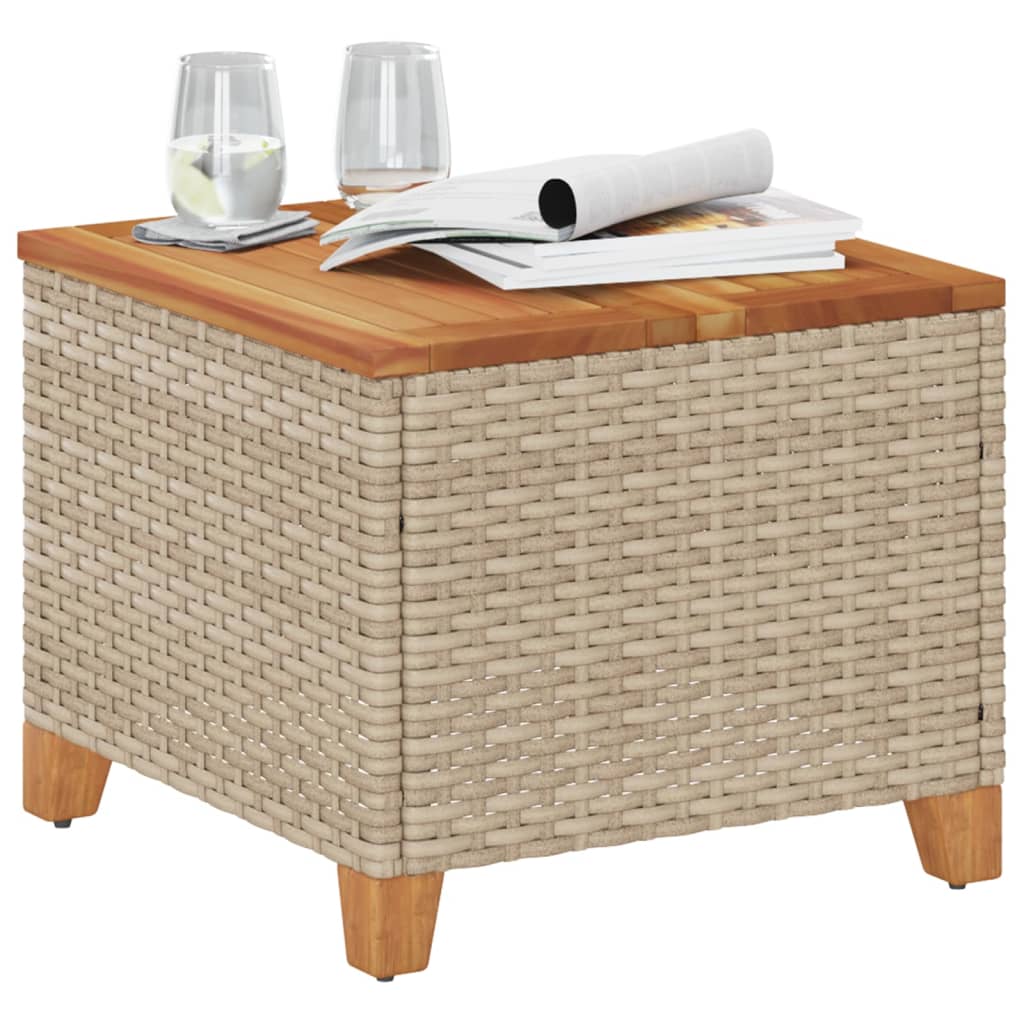 Mesa De Jardín Beige 45x45x37 Cm Trenzada De Resina Y Madera De Acacia