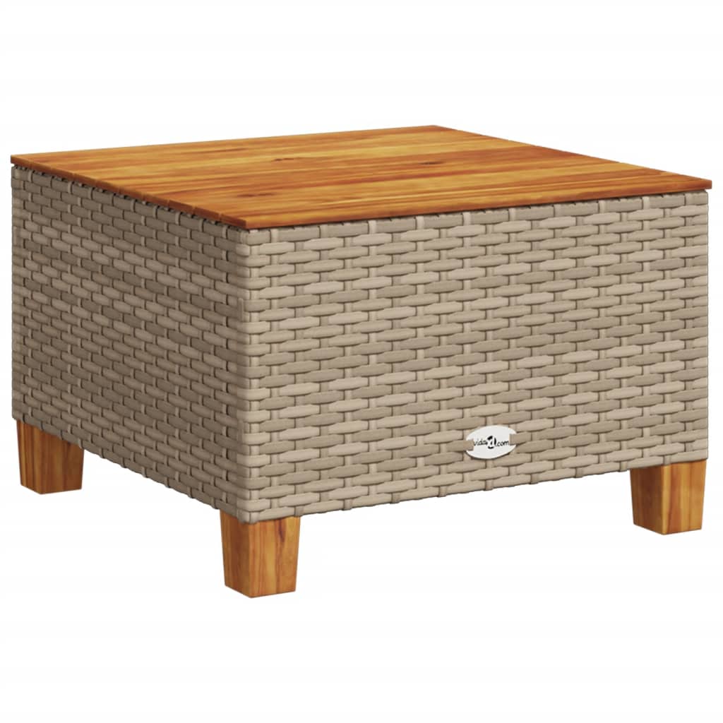 Mesa De Jardín Beige 55x55x36 Cm Trenzada De Resina Y Madera De Acacia