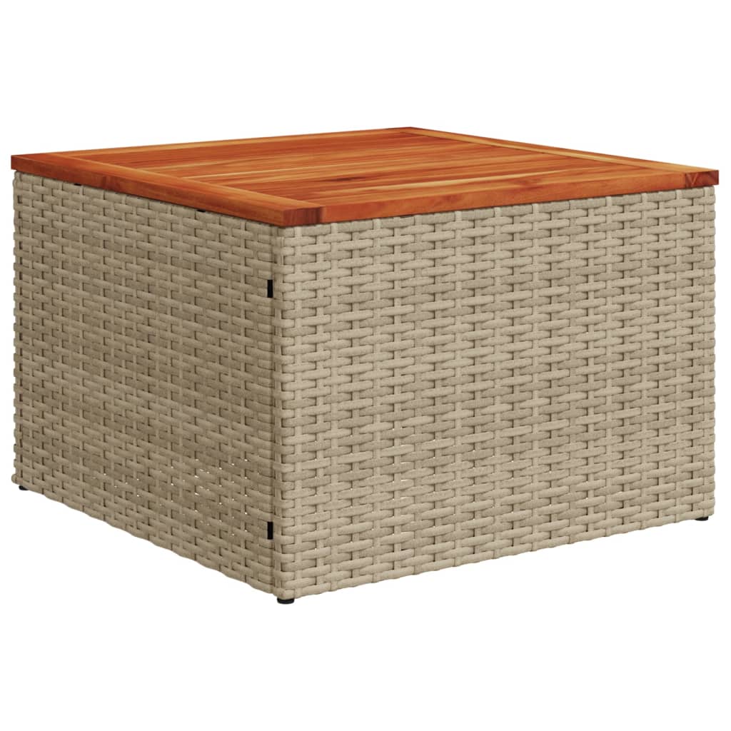 Mesa De Jardín Beige 55x55x37 Cm Trenzada De Resina Y Madera De Acacia