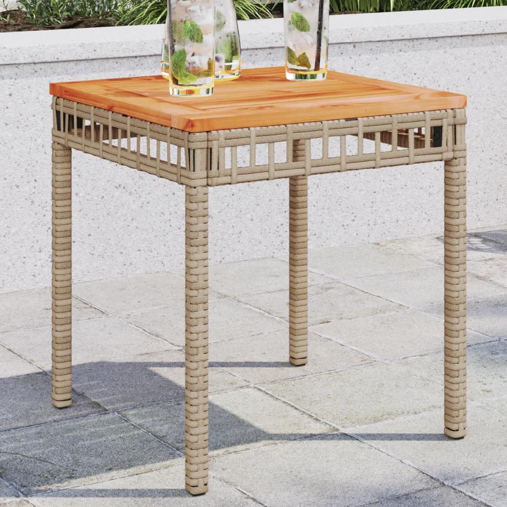 Mesa de jardín beige mix 38x38x42 cm ratán y madera de acacia