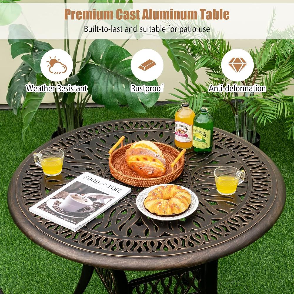 Mesa De Jardín Con Agujero Para Sombrilla De 5 Cm Mesa De Aluminio Con Patas Ajustables Mesa Redonda Para Patio Patio Trasero Balcón 90x90x74 Cm