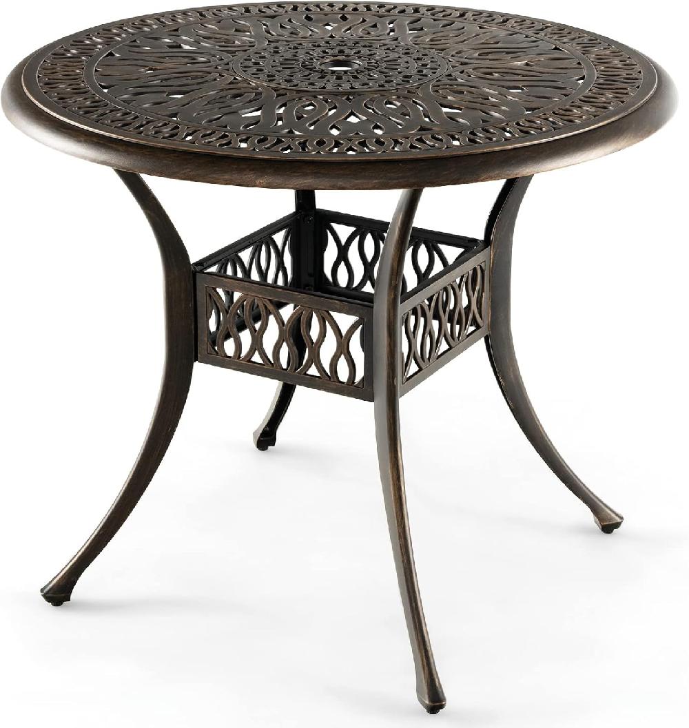 Mesa de jardín con agujero para sombrilla de 5 cm mesa de aluminio con patas ajustables mesa redonda para patio patio trasero balcón 90x90x74 cm