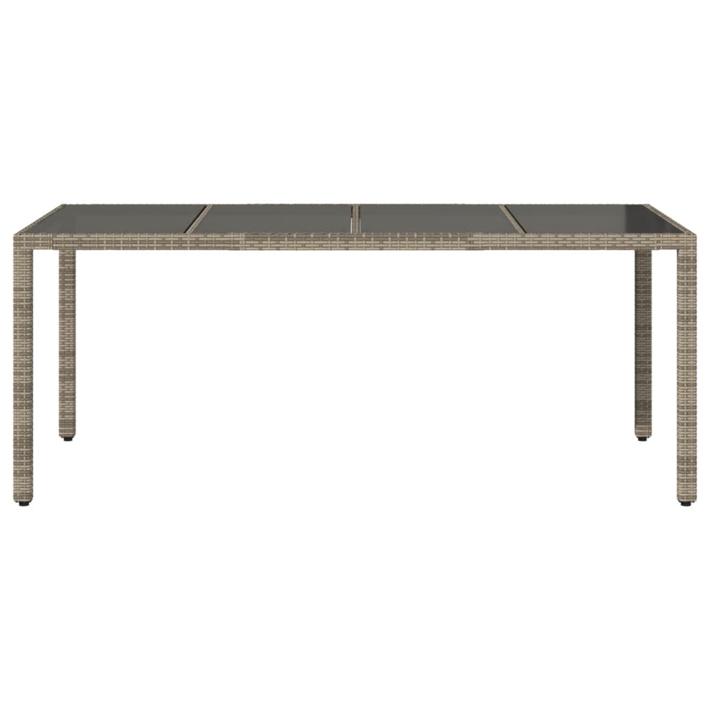Mesa De Jardín Con Tapa De Cristal Gris 190x90x75cm Mimbre Resina