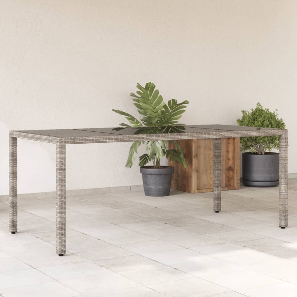 Mesa de jardín con tapa de cristal Gris 190x90x75cm Mimbre resina