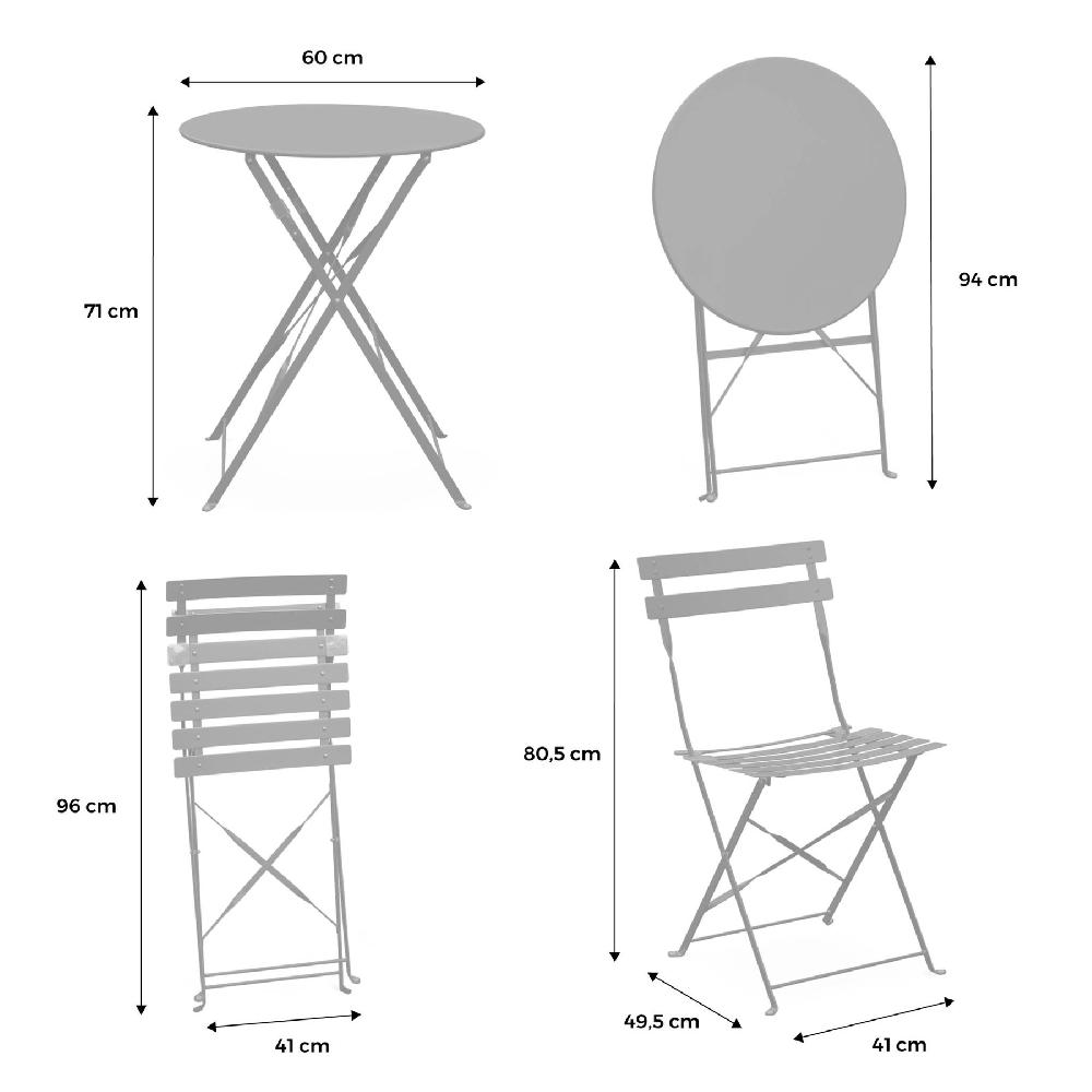 Mesa De Jardín Cuadrada Plegable De Metal 2 Sillas Emilia Verde Grisáceo 60x60x71 Cm
