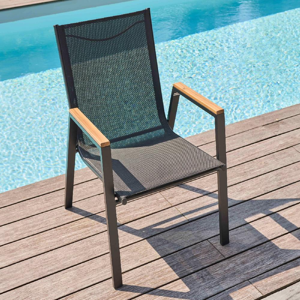 Mesa De Jardín De Acacia Y Aluminio Con 10 Sillones