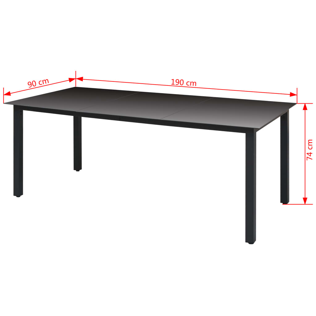 Mesa De Jardín De Aluminio Y Vidrio Negra 190x90x74 Cm