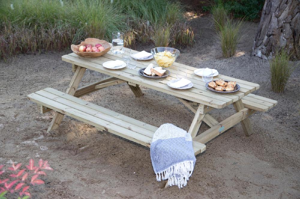 Mesa De Jardín De Comedor De Pino Picnic Verde De 150x70x220 Cm