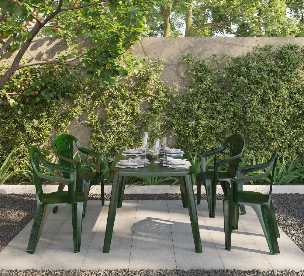 Mesa De Jardín De Comedor De Polipropileno Tonelle Verde De 140x73x85 Cm