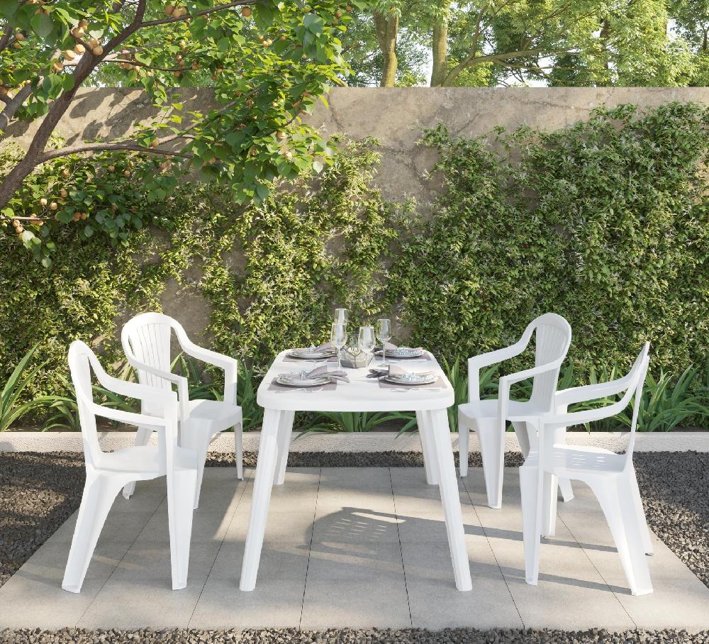 Mesa De Jardín De Comedor De Polipropileno Tonelle Blanco De 140x73x85 Cm