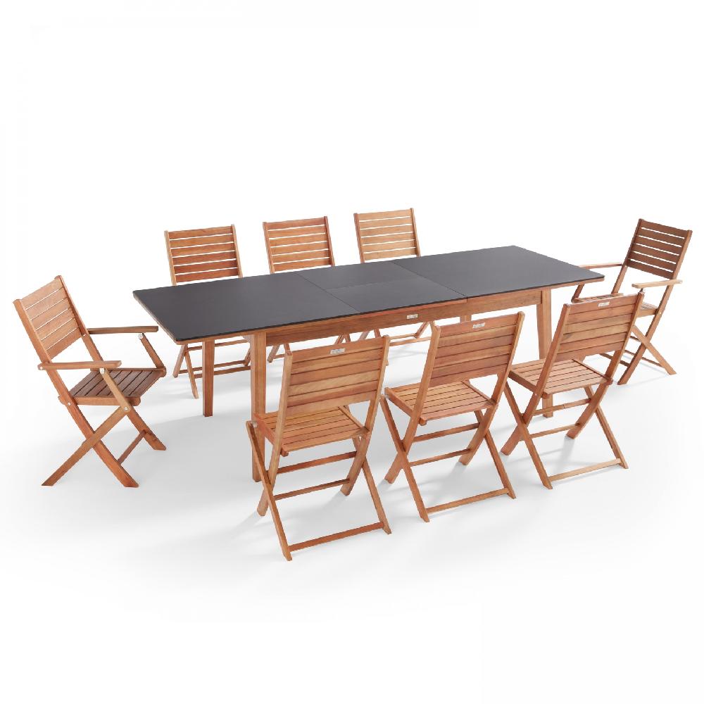 Mesa De Jardín De Conjunto De Eucalipto Extensible Con 8 Asientos