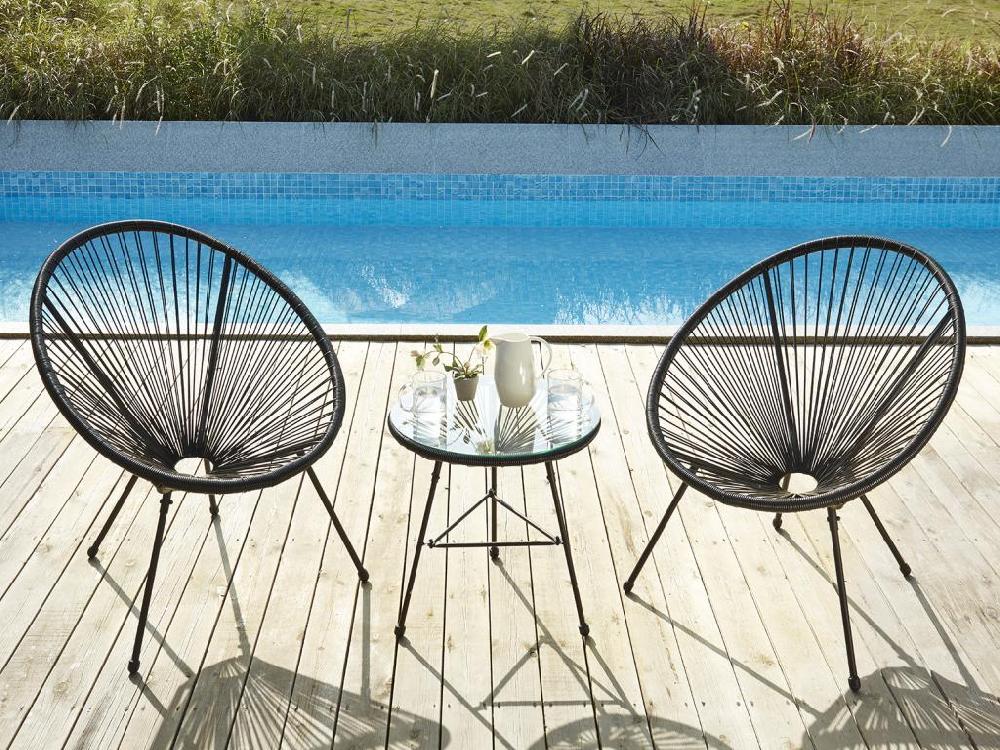 Mesa De Jardín De Fibra De Resina Trenzada - Negro - ALIOS II