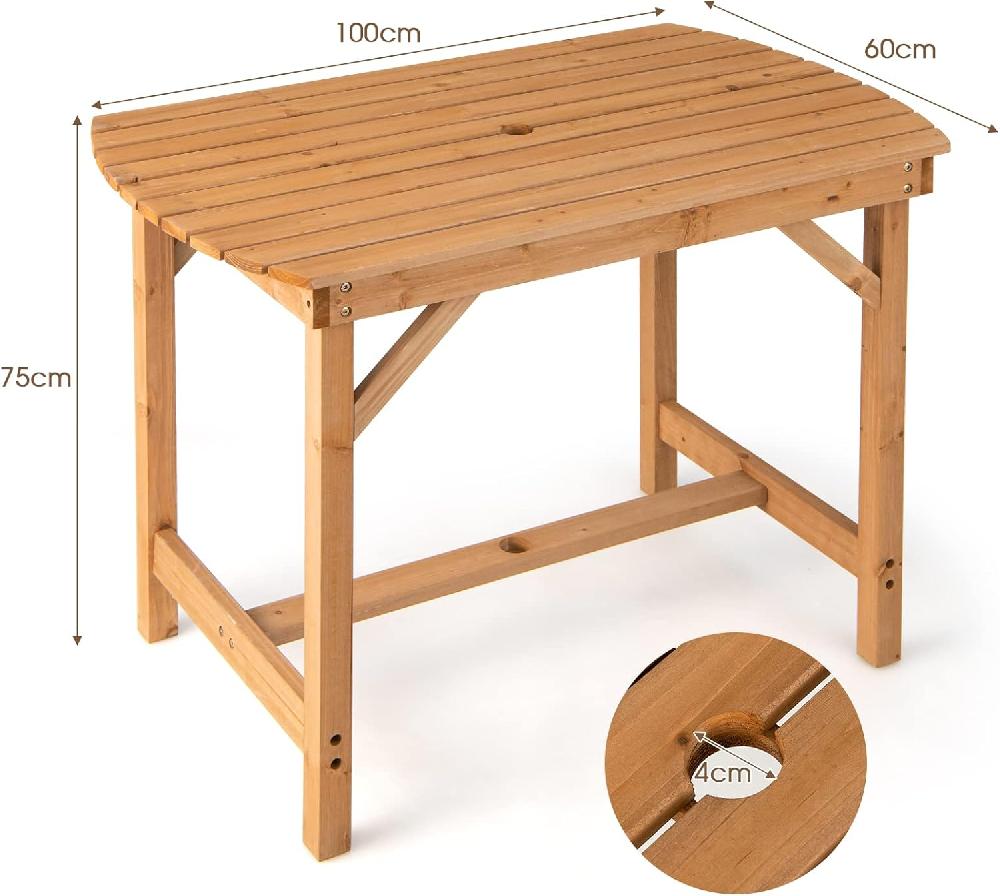 Mesa De Jardín De Madera De Abeto Macizo Mesa Exterior Con Agujero De Sombrilla De 4 Cm Para 4 – 6 Personas 100 X 60 X 75 Cm Carga 180 Kg