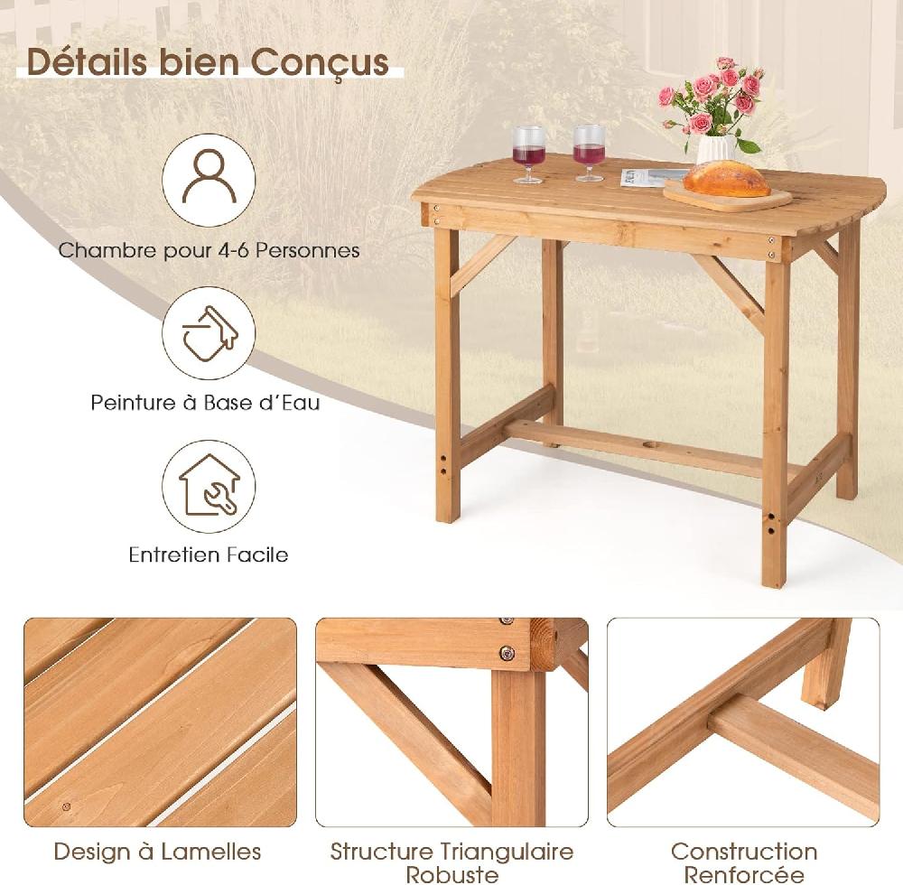 Mesa De Jardín De Madera De Abeto Macizo Mesa Exterior Con Agujero De Sombrilla De 4 Cm Para 4 – 6 Personas 100 X 60 X 75 Cm Carga 180 Kg