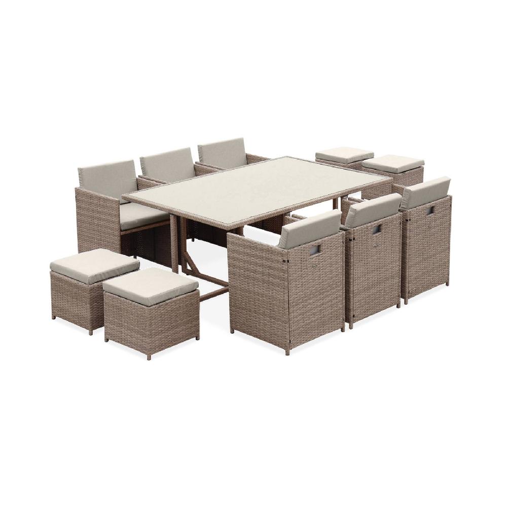 Mesa de jardín de resina de 10 plazas Vabo 10 Beige 110x168x73 cm