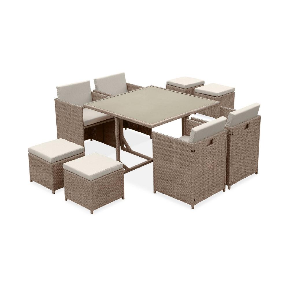 Mesa De Jardín De Resina De 8 Plazas Vabo 8 Beige 110x110x73 Cm