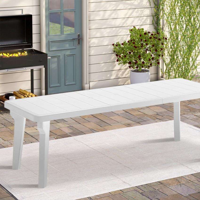 Mesa De Jardín Extensible 160-220x90 Cm De Polipropileno Bergen - Blanco