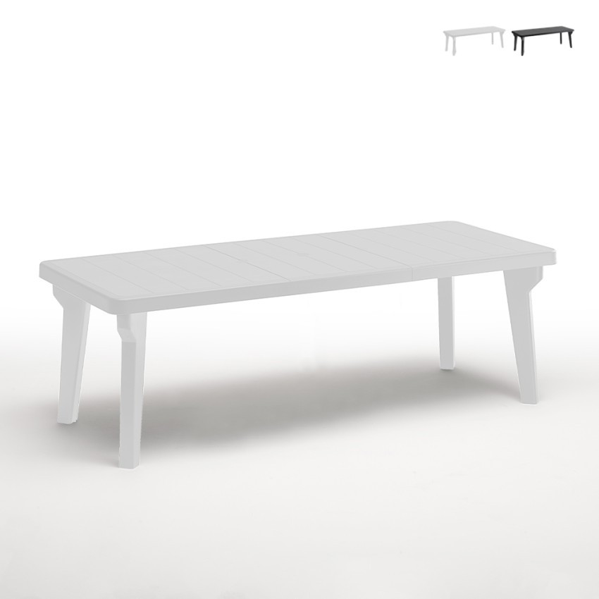 Mesa de jardín extensible 160-220x90 cm de polipropileno Bergen - Blanco