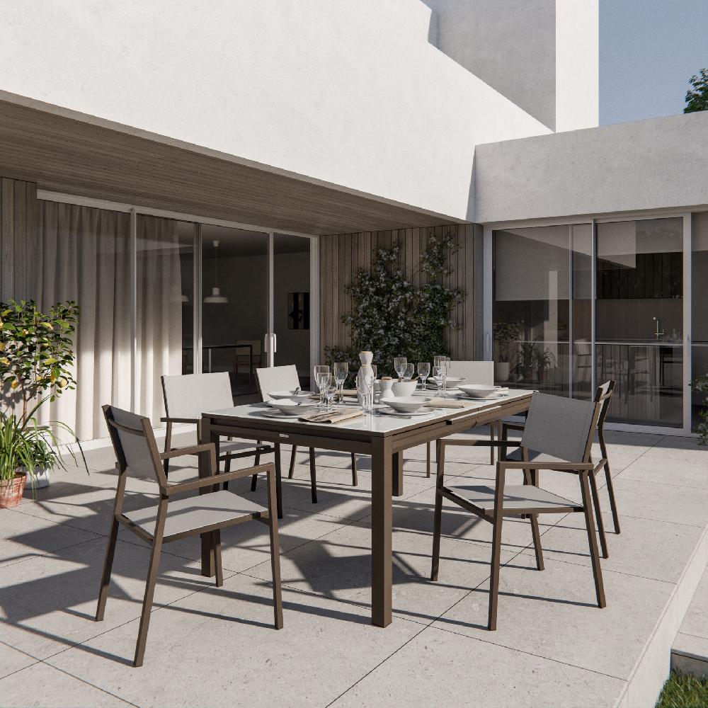 Mesa De Jardín Extensible Aluminio Naterial Odyssea II Marrón180/240x75x100 Cm