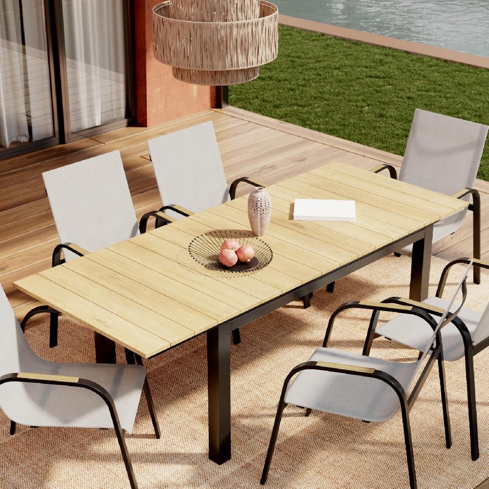 Mesa de jardín extensible de aluminio Capri gris de 156/220x74x90 cm