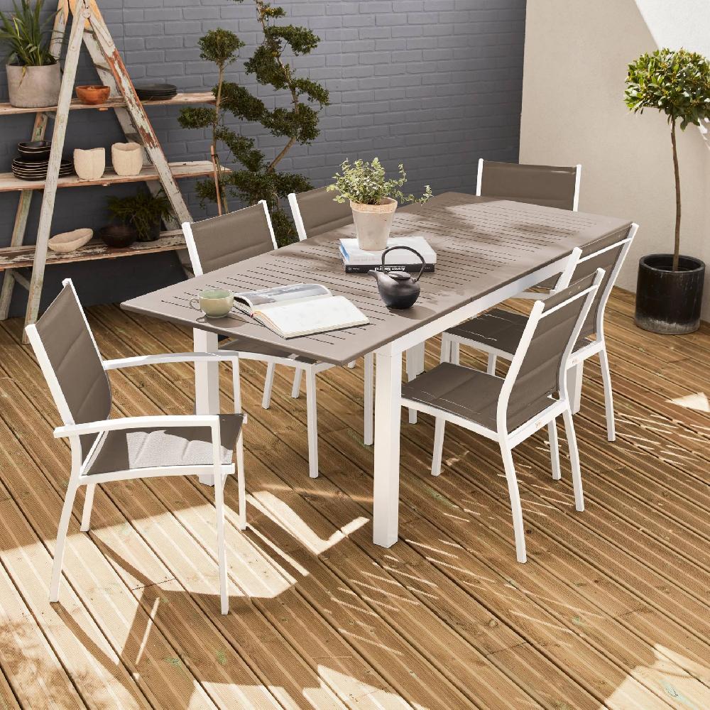 Mesa De Jardín Extensible De Aluminio Con 6 Sillas Chicago 6 Blanco 210x89x75 Cm