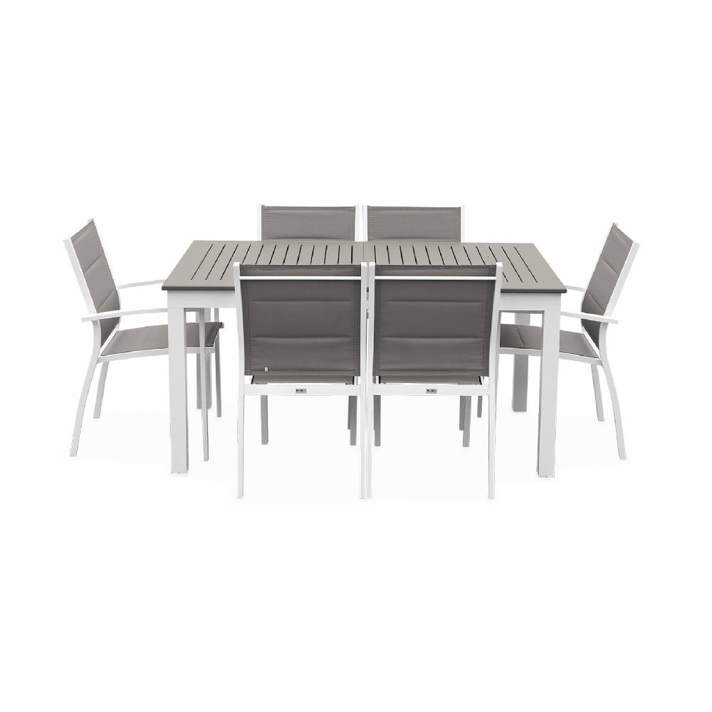Mesa De Jardín Extensible De Aluminio Con 6 Sillas Chicago 6 Blanco 210x89x75 Cm