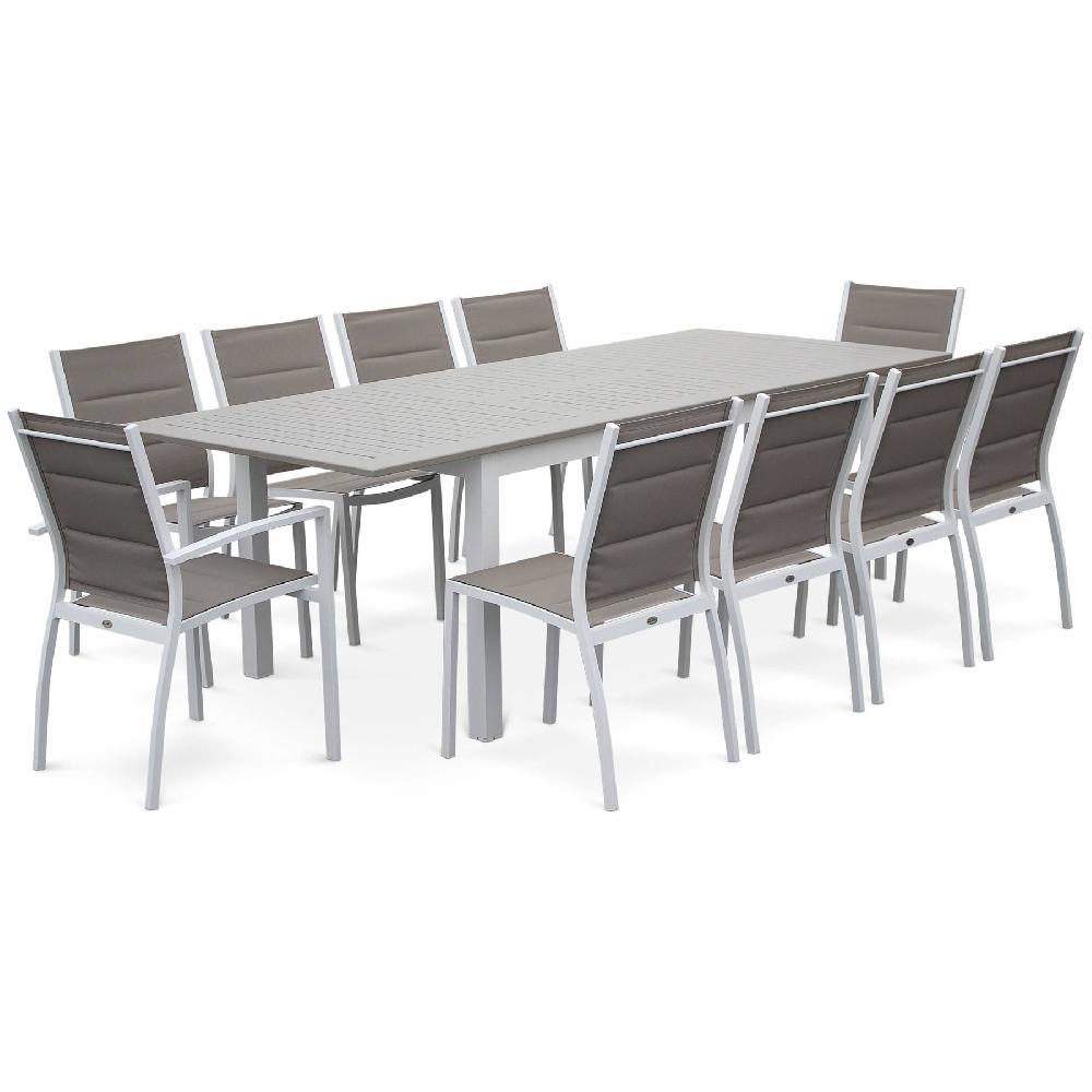 Mesa De Jardín Extensible De Aluminio Con 8 Sillas Chicago Blanco 244x100x75 Cm
