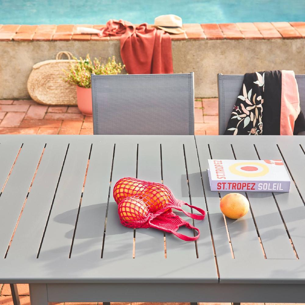 Mesa De Jardín Extensible De Aluminio Con 8 Sillas Seattle + Cleveland + Buffalo Antracita 236.5x100x75 Cm