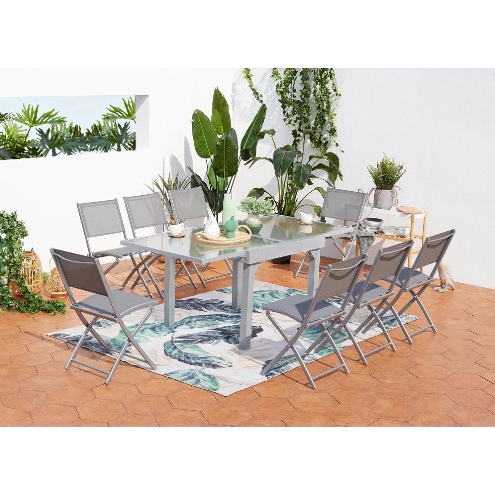 Mesa De Jardín Extensible De Aluminio Para 8 Personas + 8 Sillas MOLVINA