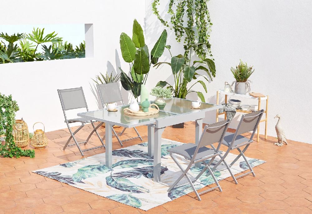 Mesa de jardín extensible de aluminio para 8 personas + 4 sillas MOLVINA